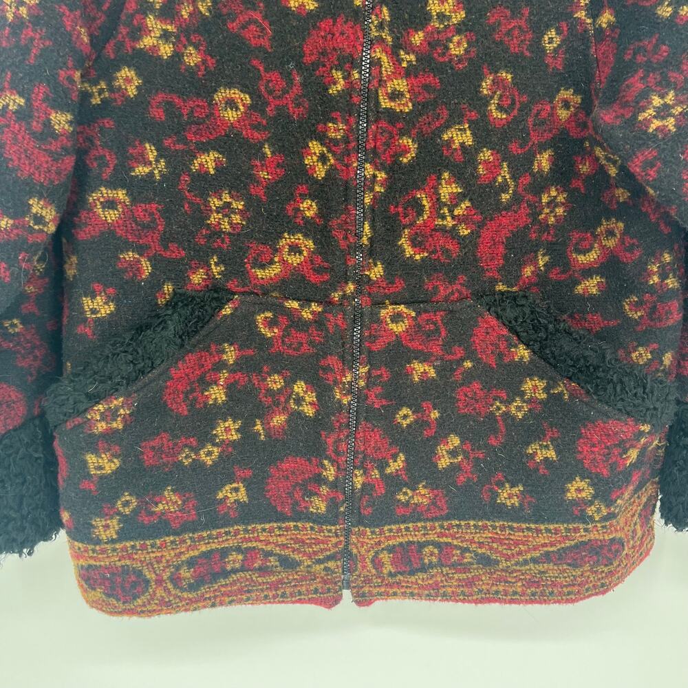 IVY Tapestry Full Zip Jacket Black Red Paisley Pockets Mock Neck Size Medium - Picture 5 of 11